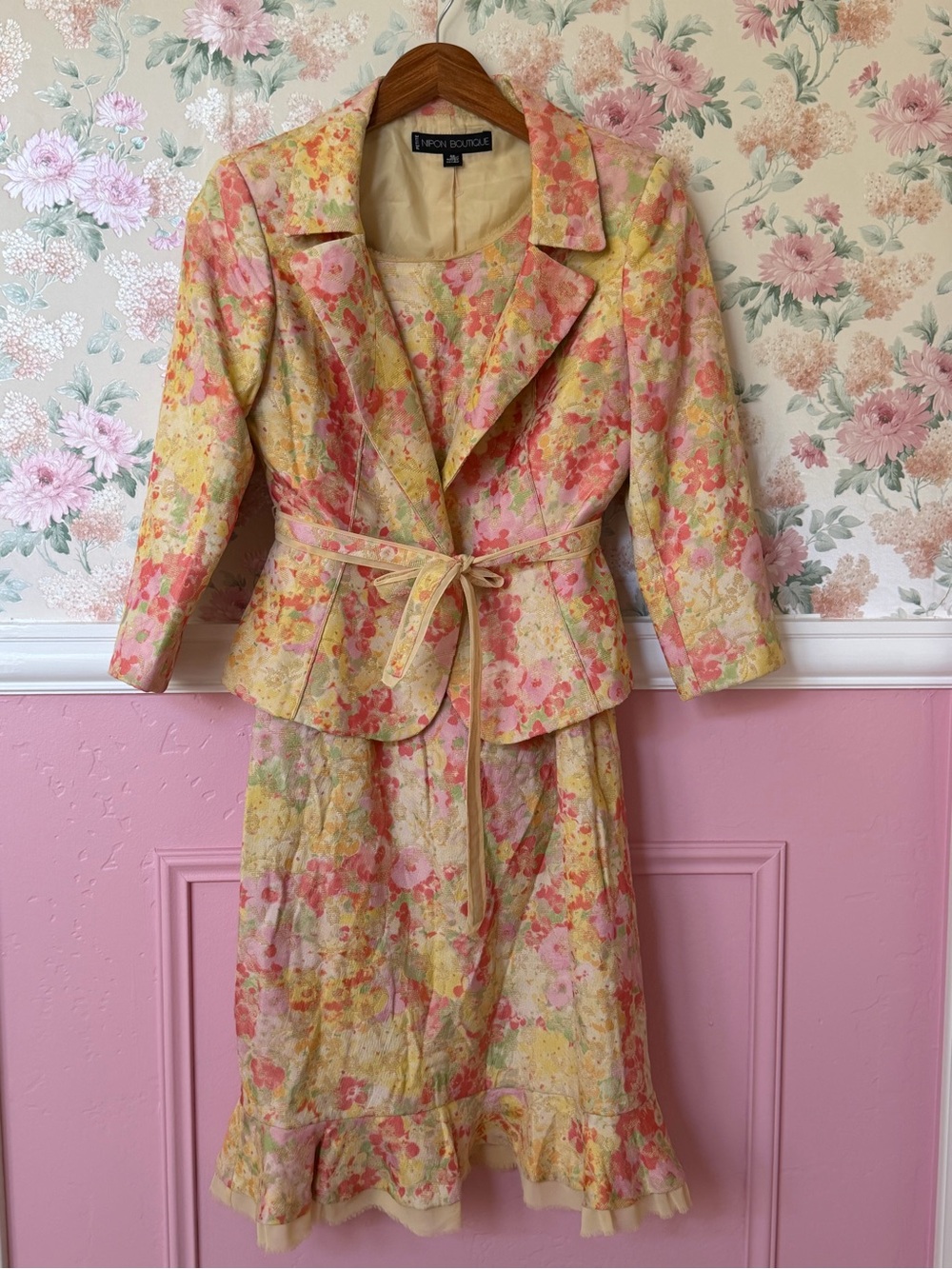 Nipon Boutique Pastel Floral Two-Piece Set in Yellow, Pink & Green